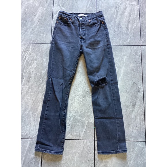 Levi's Denim - Women’s Black Distressed Straight-Leg Jeans